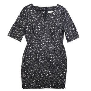 LK Bennett Chene Geometric Printed Sheath Dress Sz 10 Black White Office Career